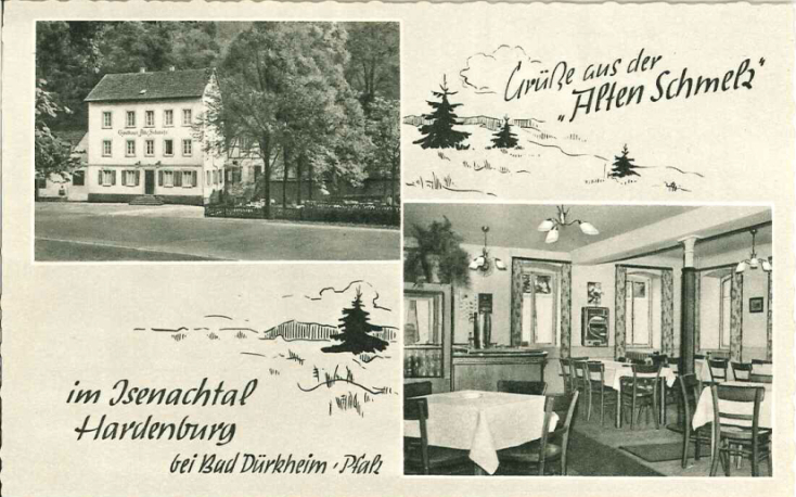 Ein Postkartenmotiv mit einer Außenansicht und einer seltenen Aufnahme des damaligen Innenraums (Datum unbekannt).